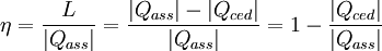 \eta = \frac{L}{|Q_{ass}|} = \frac{|Q_{ass}| - |Q_{ced}|}{|Q_{ass}|} = 1 - \frac{|Q_{ced}|}{|Q_{ass}|}